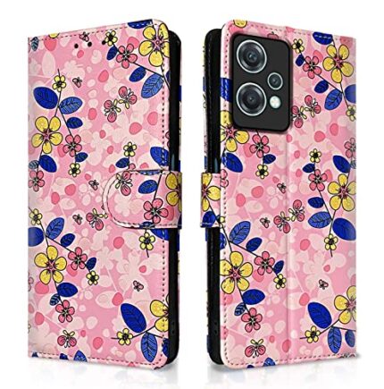 Pikkme OnePlus Nord Ce 2 Lite 5G Flip Cover for Girls Leather Finish | Inside TPU with Card Pockets | Wallet Stand and Shock Proof | Complete Protection Flip Case (Pink Flower)