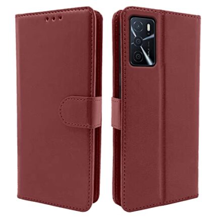 Pikkme Oppo A16 Flip Cover | PU Leather Finish | 360 Protection | Wallet & Stand | Strong Magnetic Flip Case for Oppo A16 (Brown)