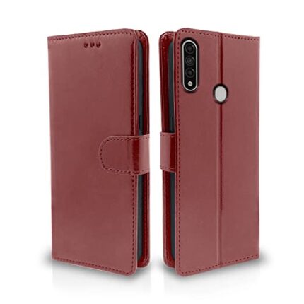Pikkme Oppo A31 Flip Case | Vintage Leather Finish | Inside TPU with Card Pockets | Wallet Stand and Shock Proof | Magnetic Closing | Flip Cover for Oppo A31 (Brown)