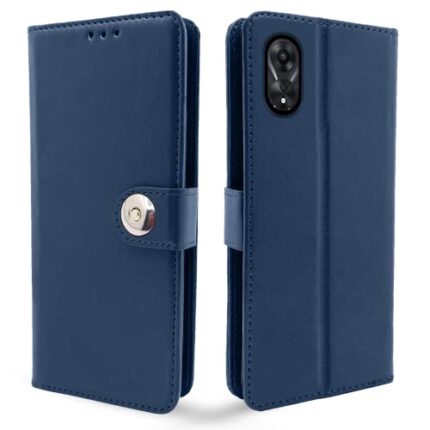Pikkme Oppo A78 5G Flip Cover Leather Finish | Inside TPU with Card Pockets | Wallet Stand and Shock Proof | Complete Protection Flip Case (Button Blue)