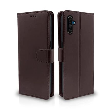 Pikkme Realme C3 Flip Case Leather Finish | Inside TPU with Card Pockets | Wallet Stand and Shock Proof | Magnetic Closing | Complete Protection Flip Cover for Realme C3 (Coffee)