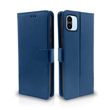 Pikkme Redmi A1 2022 Flip Case Leather Finish | Inside TPU with Card Pockets | Wallet Stand and Shock Proof | Magnetic Closing | Complete Protection Flip Cover for Redmi A1 (Blue)