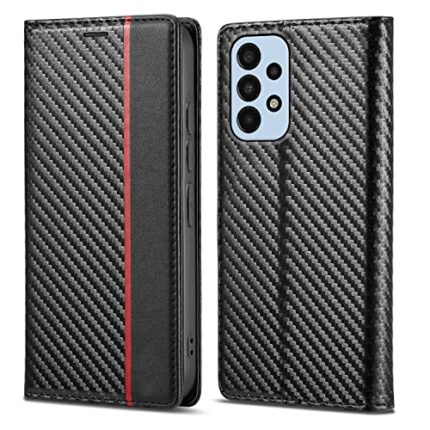 Pikkme Samsung Galaxy A33 5G Flip Cover | PU Leather Finish | Carbon Pattern Magnetic Pouch | Wallet Style | Inbuilt Pockets & Stand | Flip Case (Black)