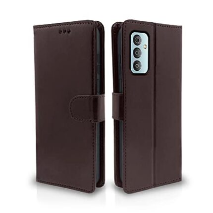 Pikkme Samsung Galaxy F23 5G Flip Case Leather Finish | Inside TPU with Card Pockets | Wallet Stand and Shock Proof | Magnetic Closing | Complete Protection Flip Cover (Coffee)