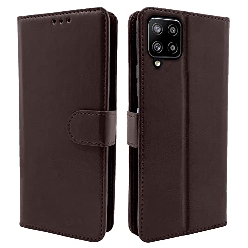 Pikkme Samsung Galaxy M12 / F12 / A12 Flip Cover| PU Leather Finish | 360 Protection | Wallet & Stand | Strong Magnetic Flip Case for Samsung Galaxy M12 / F12 / A12 (Coffee)