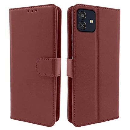 Pikkme Samsung Galaxy M13 5G Flip Case Leather Finish | Inside TPU with Card Pockets | Wallet Stand | Magnetic Closing | Complete Protection Flip Cover for Samsung Galaxy M13 5G (Brown)