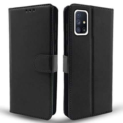 Pikkme Samsung Galaxy M51 Flip Case Leather Finish | Inside TPU with Card Pockets | Wallet Stand and Shock Proof | Magnetic Closing | Complete Protection Flip Cover for Samsung Galaxy M51 (Black)
