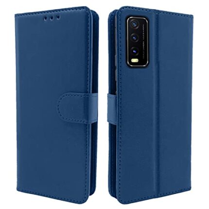 Pikkme Vivo Y12s / Y20 / Y20i / Y20G Flip Case Leather Finish | Inside TPU with Card Pockets | Wallet Stand and Shock Proof | Magnetic Closing | Complete Protection Flip Cover (Blue)