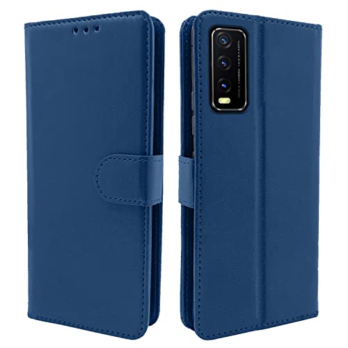 Pikkme Vivo Y12s / Y20 / Y20i / Y20G Flip Case Leather Finish | Inside TPU with Card Pockets | Wallet Stand and Shock Proof | Magnetic Closing | Complete Protection Flip Cover (Blue)