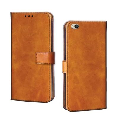 Pinaaki Enterprises Redmi 5A Flip Case | with Card Pockets | Wallet Stand |Complete Protection Flip Cover for Redmi 5A-Mango Beige