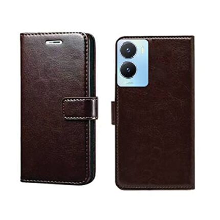 Pinaaki Enterprises Vivo T2X 5G Flip Case | Premium Leather Finish Flip Cover | with Card Pockets | Wallet Stand |Complete Protection Flip Cover for Vivo T2X 5G - Coffee