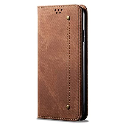 TELETEL Luxury Denim Magnetic Closure Wallet Flip Case Cover for Samsung Galaxy A34 5G (Denim Cloth|Brown)