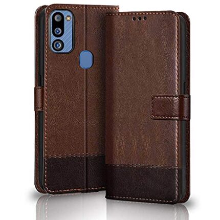 TheGiftKart Dual-Color Leather Finish Samsung Galaxy M21 2021 Edition / M21 / M30s Flip Back Cover | Inbuilt Stand & Pockets | Wallet Style Case for Samsung M21 2021 / M21 / M30s (Brown & Coffee)