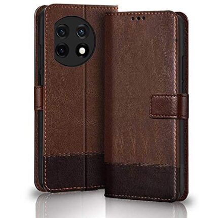 TheGiftKart Flip Back Cover Case for OnePlus 11R 5G | Dual-Color Leather Finish | Inbuilt Stand & Pockets | Wallet Style Flip Back Case Cover for OnePlus 11R 5G (Brown & Coffee)