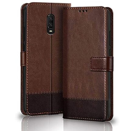 TheGiftKart Flip Back Cover Case for OnePlus 6T / Oneplus 7 | Dual-Color Leather Finish | Inbuilt Stand & Pockets | Wallet Style Flip Back Case Cover for OnePlus 6T / OnePlus 7 (Brown & Coffee)