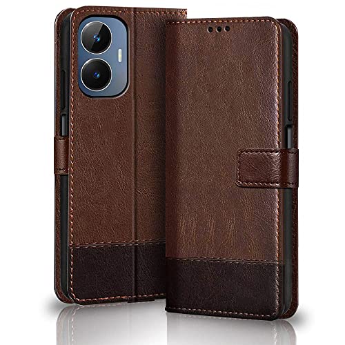 TheGiftKart Flip Back Cover Case for Realme Narzo N55 / Realme C55 | Dual-Color Leather Finish | Inbuilt Stand & Pockets | Wallet Style Flip Case for Realme Narzo N55 / Realme C55 (Brown & Coffee)