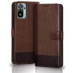 TheGiftKart Flip Back Cover Case for Redmi Note 10s / 10 / Note 11 SE | Dual-Color Leather Finish | Inbuilt Stand & Pockets | Flip Cover Back Case for Redmi Note 10s / 10 / Note 11 SE (Brown & Coffee)