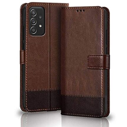 TheGiftKart Flip Back Cover Case for Samsung Galaxy A13 4G | Dual-Color Leather Finish | Inbuilt Stand & Pockets | Wallet Style Flip Back Case Cover for Samsung Galaxy A13 4G (Brown & Coffee)