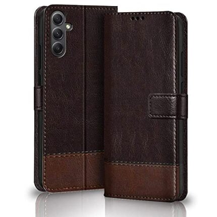 TheGiftKart Flip Back Cover Case for Samsung Galaxy A34 5G | Dual-Color Leather Finish | Inbuilt Stand & Pockets | Wallet Style Flip Back Case Cover for Samsung Galaxy A34 5G (Coffee & Brown)