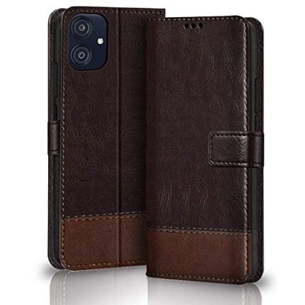 TheGiftKart Flip Back Cover Case for Samsung Galaxy M04/F04/A04e|Dual-Color Leather Finish|Inbuilt Stand & Pockets|Wallet Style Flip Back Case Cover for Samsung Galaxy M04(Faux Leather|Coffee & Brown)