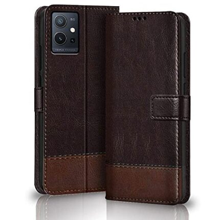 TheGiftKart Flip Back Cover Case for Vivo T1 5G / Vivo Y75 5G / iQOO Z6 5G | Dual-Color Leather Finish | Inbuilt Stand & Pockets | Flip Cover Case for iQOO Z6 5G / Vivo T1 5G / Y75 5G (Coffee & Brown)