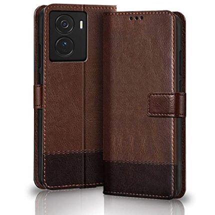 TheGiftKart Flip Back Cover Case for iQOO Z7 5G | Dual-Color Leather Finish | Inbuilt Stand & Pockets | Wallet Style Flip Back Case Cover for iQOO Z7 5G (Brown & Coffee)