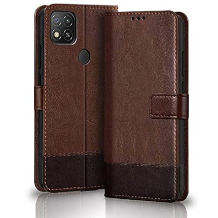 TheGiftKart Flip Cover Back Case for Redmi 9 / Redmi 9 Activ/Poco C31 | Leather Finish | Inbuilt Stand & Pockets | Wallet Flip Case Back Cover for Redmi 9 / Redmi 9 Activ/Poco C31 (Brown & Coffee)