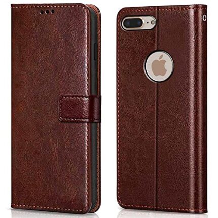 WOW IMAGINE Shock Proof Flip Case Back Cover for Apple iPhone 7 Plus | 8 Plus (Flexible | Leather Finish | Card Pockets Wallet & Stand | Chestnut Brown)