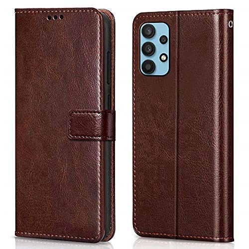 WOW IMAGINE Shock Proof Flip Cover BackCase Cover for Samsung Galaxy M32 5G | A32 5G (Flexible | Leather Finish | Card Pockets Wallet & Stand | Brown)