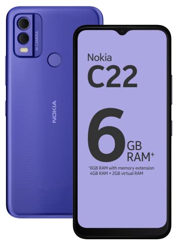 Nokia C22 | 3-Day Battery Life | 6GB RAM (4GB RAM + 2GB Virtual RAM) | 13 MP Dual Rear AI Camera with Night & Portrait Mode | IP52 | Purple