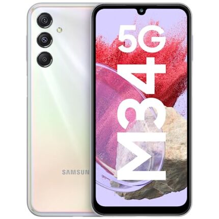 Samsung Galaxy M34 5G (Prism Silver, 6GB, 128GB Storage) | 120Hz sAMOLED Display | 50MP Triple No Shake Cam | 6000 mAh Battery | 12GB RAM with RAM Plus | Android 13 | Without Charger