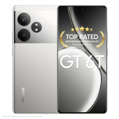 realme GT 6T 5G (Fluid Silver,8GB RAM+256GB Storage) | India's realme GT 6T 5G (Fluid Silver,8GB RAM+256GB Storage) | India's 1st 7+ Gen 3 Flagship Chipset | 1.5M + AnTuTu Score | 5500mAh+120W | The World's Brightest Flagship Display