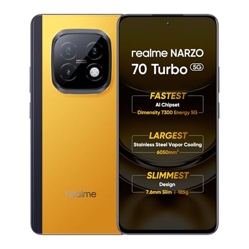 realme NARZO 70 Turbo 5G (Turbo Yellow, 8GB RAM, 128GB realme NARZO 70 Turbo 5G (Turbo Yellow, 8GB RAM, 128GB Storage) | Segment's Fastest Dimensity 7300 Energy 5G Chipset | Motorsports Inspired Design