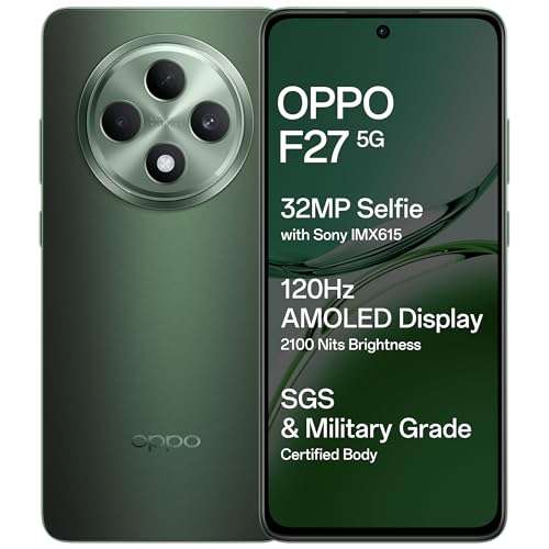OPPO F27 5G (Emerald Green, 8GB RAM, 256GB Storage) | OPPO F27 5G (Emerald Green, 8GB RAM, 256GB Storage) | 6.67" FHD+ AMOLED Display|32MP Sony IMX615 Selfie Camera |AI Portrait Expert| 45W SUPERVOOC| with No Cost EMI/Additional Exchange Offers