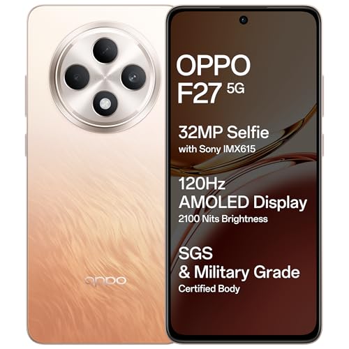 OPPO F27 5G (Amber Orange, 8GB RAM, 128GB Storage) | OPPO F27 5G (Amber Orange, 8GB RAM, 128GB Storage) | 6.67" FHD+ AMOLED Display|32MP Sony IMX615 Selfie Camera |AI Portrait Expert| 45W SUPERVOOC| with No Cost EMI/Additional Exchange Offers