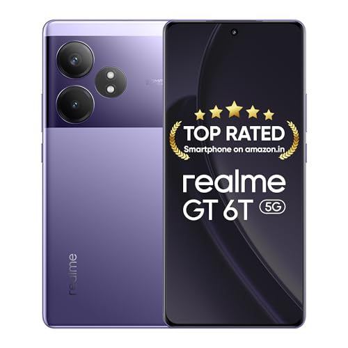 realme GT 6T 5G (Miracle Purple,8GB RAM+256GB Storage) | India's realme GT 6T 5G (Miracle Purple,8GB RAM+256GB Storage) | India's 1st 7+ Gen 3 Flagship Chipset | 1.5M + AnTuTu Score | 5500mAh+120W | The World's Brightest Flagship Display