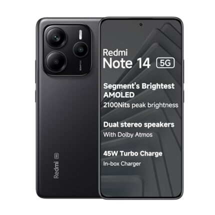 Redmi Note 14 5G (Titan Black, 6GB RAM 128GB Storage) | Global Debut MTK Dimensity 7025 Ultra | 2100 nits Segment Brightest 120Hz AMOLED | 50MP Sony LYT 600 OIS+EIS Triple Camera