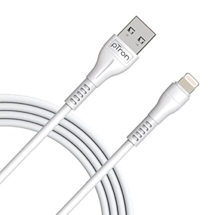 pTron Solero i241 2.4A Lighting to USB Fast Charging Data & Sync USB Cable Compatible for iPhone/iPad, Made in India Durable & Tangle-Free & 1 Meter/3Ft Length (White)
