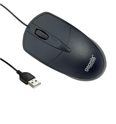 GEONIX Wired USB Mouse for Windows PC Desktop, Laptop, Notebook, Mac, computerand Chromebook, for Righty or Lefty Use, Black Colour, 1 Year Warranty.