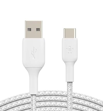 Belkin USB-IF Certified Braided 15W USB-A to USB-C (Type C) Fast Charging cable, 3.3 Feet / 1 Meter, White