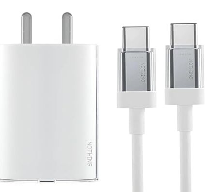 Nothing Original 45W Type C Fast Charger with Cable for Phone 2a Plus/Phone 2A/Phone 2/CMF Phone 1/Buds/Ear Stick, Upto 50W Power Charger for Mobile, 45 W USB C Charging Adaptor, 45watt Charge, White