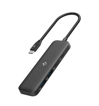 Spigen 4-in-1 USB Hub 3.2 gen1 5Gbps and 2 USB-A with 5Gbps, 2 USB-C with 5Gbps Lightweight Portable hub - Black