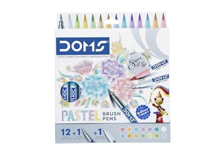 Doms Super Soft Tip Pastel Shades Brush Pen Set | 12 Pastel Shades + 1 Silver Shade + 1 Blender | Ideal for Doodling, Illustrations, Calligraphy, Artists, Studenst & Professioanls | Pack Of 1