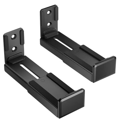 Hoss® Sound Bar Stand Wall Mount - Universal Dual Bracket for Most Soundbars, Holds up to 15 kg, Depth Adjustable 3.5”-6.1” - Speaker Stand Black