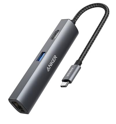 Anker USB C Hub Adapter, 5-in-1 USB C Adapter with 4K USB C to HDMI, Ethernet Port, 3 USB 3.0 Ports, for MacBook Pro, iPad Pro, XPS, Pixelbook, and More