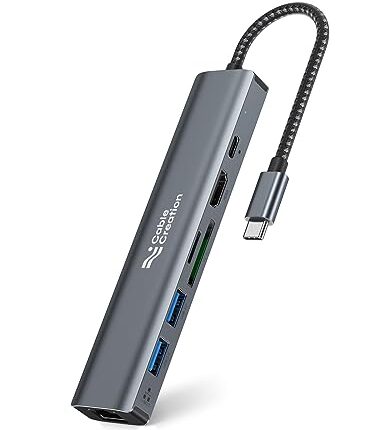 CableCreation USB C Hub Multiport Adapter,Pro Series 7 in 1 Type C Dongle Docking Station USB-C Adapter with 4K 30Hz HDMI,1000Mbps RJ45 Ethernet, 100W PD, SD/TF Card, 2 USB 3.0 5Gbps Data