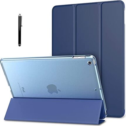 ProElite Smart Flip Case Cover for Apple iPad 9.7 inch 5th/6th Gen Air 1 Air 2 A1822 A1823 A1893 A1954 with Stylus Pen, Transparent Back, Dark Blue