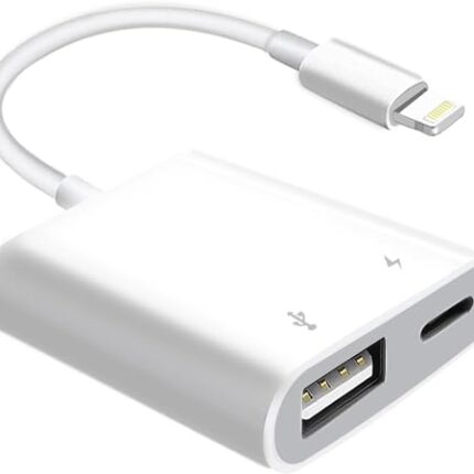 Sounce 2 in 1 Lightning to USB 3.0 Adapter with Charging Port Connector, iOS to USB Camera & Charging USB Female Adapter for iPhone, iPad, USB Flash Drive, Camera, Keyboard, Mouse, and More - White