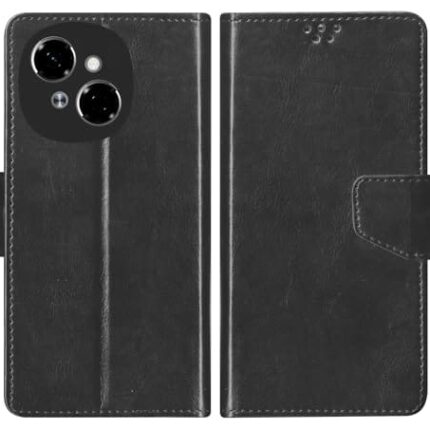 SBMS Flip Cover for Tecno Spark GO 1 Back Cover Case with Magnatic Closure | Inbuilt Stand | Card & Money Pocket (Black)