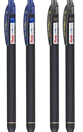 Pentel EnerGel Click Roller Gel Pen - Pack of 4 (2 BLUE + 2 BLACK PENS)